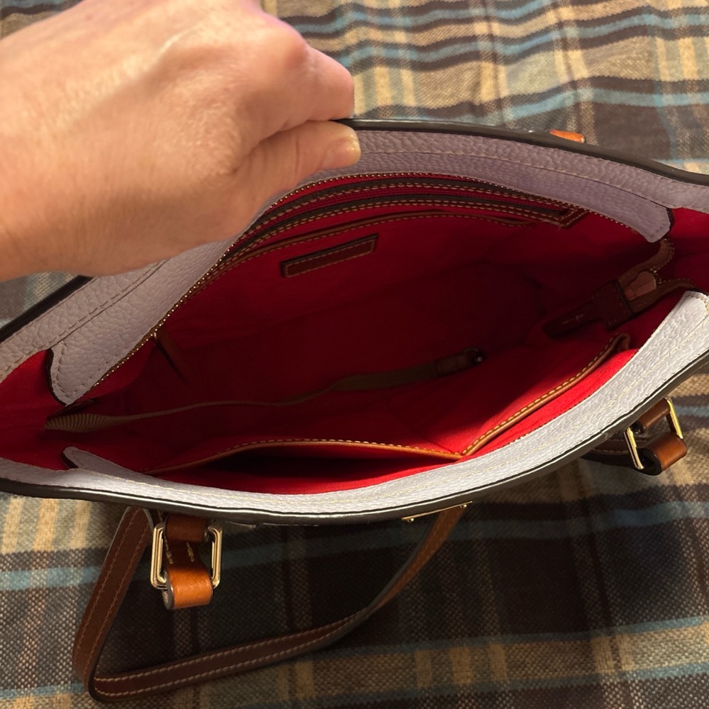 Dooney & Bourke Pebbled Leather Tote with Brown Straps and Red Interior - Picture 5 of 7